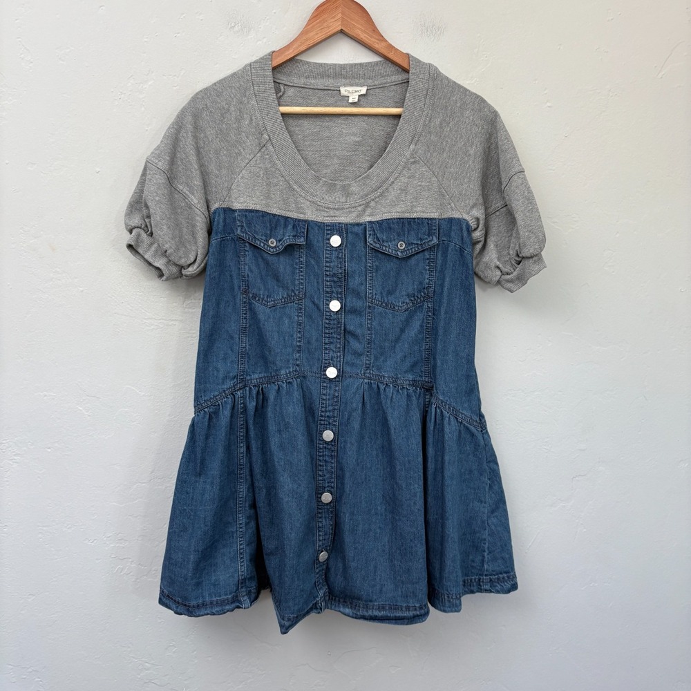 Anthropologie Pilcro Denim Sweatshirt Mini Dress Women Size 2XS Gray Blue